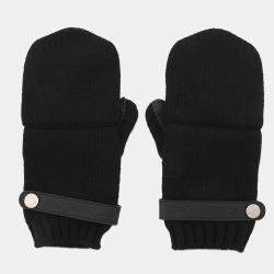 Pre Owned Hermes Lionel Gloves Size M Black Cashmereknit Deer Leather