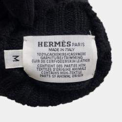 Pre Owned قفازات هيرمس ليونيل كشمير محبوك جلد الغزال أسود حجم متوسط