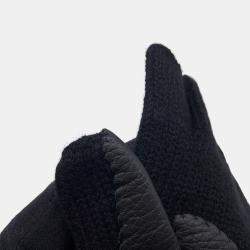Pre Owned قفازات هيرمس ليونيل كشمير محبوك جلد الغزال أسود حجم متوسط