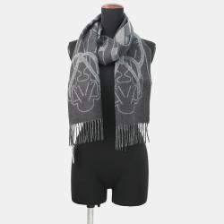 Pre Owned Hermes Scarf Te Te Equestre Anthracite/Gris Cineh 04 Cashmere100%