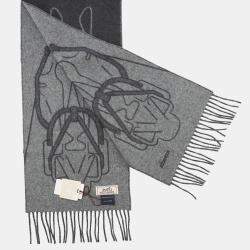Pre Owned Hermes Scarf Te Te Equestre Anthracite/Gris Cineh 04 Cashmere100%