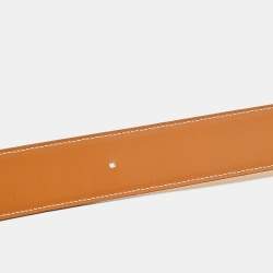 Pre Owned حزام هيرمس كونستانس قابل لعكس اتجاه الإبزيم جلد إيبسوم وسويفت ذهب/أصفر 95 سم