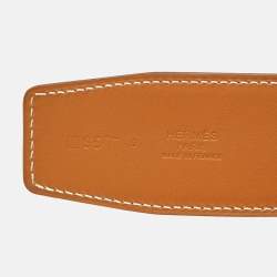 Pre Owned حزام هيرمس كونستانس قابل لعكس اتجاه الإبزيم جلد إيبسوم وسويفت ذهب/أصفر 95 سم