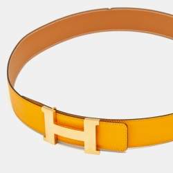 Pre Owned حزام هيرمس كونستانس قابل لعكس اتجاه الإبزيم جلد إيبسوم وسويفت ذهب/أصفر 95 سم