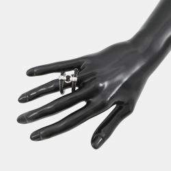 Pre Owned Hermes Fribustier Ring Size 58 Black Metal Leather