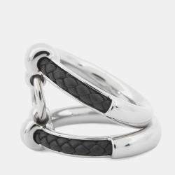 Pre Owned Hermes Fribustier Ring Size 58 Black Metal Leather