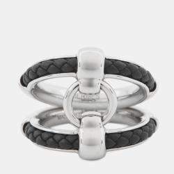 Pre Owned Hermes Fribustier Ring Size 58 Black Metal Leather