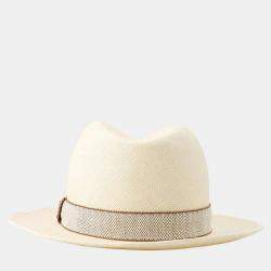 Pre Owned Hermes Rio H-Cut Hat Size 59 Beige/Gold Straw