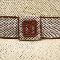 Pre Owned Hermes Rio H-Cut Hat Size 59 Beige/Gold Straw