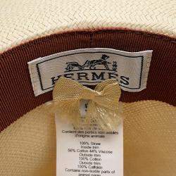 Pre Owned Hermes Rio H-Cut Hat Size 59 Beige/Gold Straw