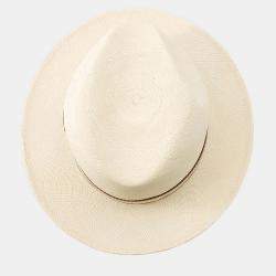 Pre Owned Hermes Rio H-Cut Hat Size 59 Beige/Gold Straw