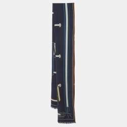 مملوكة مسبقًا Hermès Navy Blue Steeple Chase Cashmere & Silk Rectangle Scarf