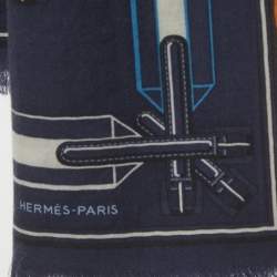 مملوكة مسبقًا Hermès Navy Blue Steeple Chase Cashmere & Silk Rectangle Scarf