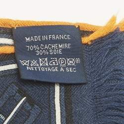 مملوكة مسبقًا Hermès Navy Blue Steeple Chase Cashmere & Silk Rectangle Scarf