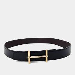 Pre Owned حزام هيرمس جلد أسود/بنفسجي بوجهين