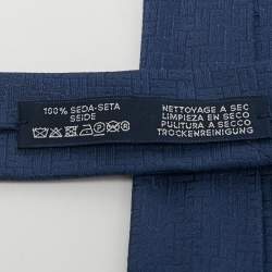 Pre Owned Hermès Navy Blue Patterned Silk Skinny Tie 