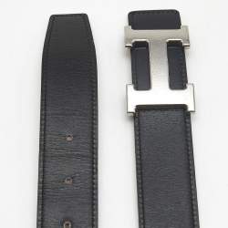 Pre Owned Hermes Hammered H 95 CM Reversible Buckle Belt Noir/Gold Box and Togo Leather