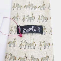 Pre Owned Hermes Silk Ivory Tie