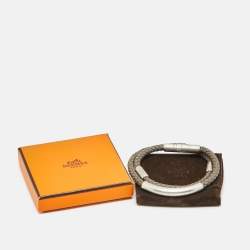 Pre Owned Hermès Totem Leather Palladium Plated Brusshed Double Tour Bracelet