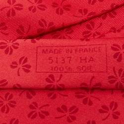 Pre Owned Hermes Red Clover Leaf Print Silk Tie