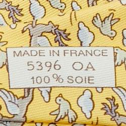 Pre Owned Hermes Yellow Whimsical Flying Reindeer Silk Tie