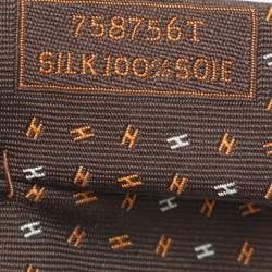 Pre Owned Hermes Brown Silk H Wave Faconne H Pattern Neck Tie