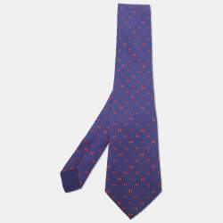 Pre Owned Hermès Blue/Red Maillon H Traditional Silk Tie 