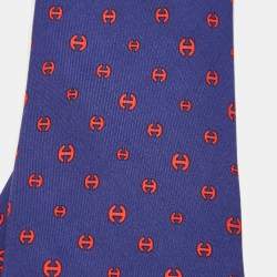 Pre Owned Hermès Blue/Red Maillon H Traditional Silk Tie 