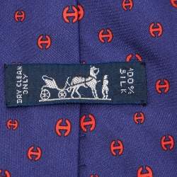 Pre Owned Hermès Blue/Red Maillon H Traditional Silk Tie 
