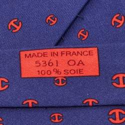 Pre Owned Hermès Blue/Red Maillon H Traditional Silk Tie 