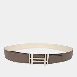 مملوكة مسبقًا Hermès Brown/Cream Leather H Reversible Belt (W)