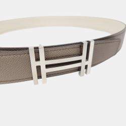 مملوكة مسبقًا Hermès Brown/Cream Leather H Reversible Belt (W)