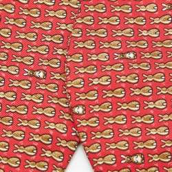 مملوكة مسبقًا Hermès Red Printed Silk Self Tie Bow Tie 