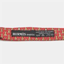 مملوكة مسبقًا Hermès Red Printed Silk Self Tie Bow Tie 