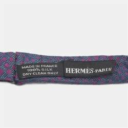 Pre Owned Hermès Purple Dotted Waves Silk Jacquard Adjustable Bow Tie