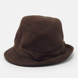 Pre Owned Hermès Brown Suede Bucket Hat Size 60 cm