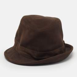 Pre Owned Hermès Brown Suede Bucket Hat Size 60 cm