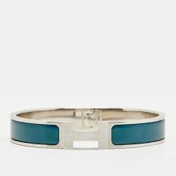 Pre Owned Hermès Clic HH Ultramarine Mat Enamel Palladium Plated Bracelet