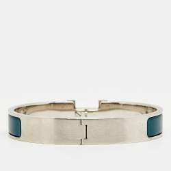 Pre Owned Hermès Clic HH Ultramarine Mat Enamel Palladium Plated Bracelet