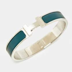 Pre Owned Hermès Clic HH Ultramarine Mat Enamel Palladium Plated Bracelet