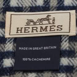 Pre Owned Hermès Blue Cashmere H Ecossais Scarf 