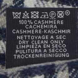 Pre Owned Hermès Blue Cashmere H Ecossais Scarf 