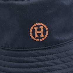 Pre Owned Hermès Navy Blue Cotton Fred H Circle Bucket Hat Size 60 