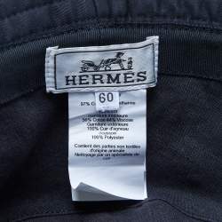 Pre Owned Hermès Navy Blue Cotton Fred H Circle Bucket Hat Size 60 