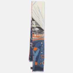 Pre Owned Hermès Blue Cashmere Blend Formule Chic Scarf 90