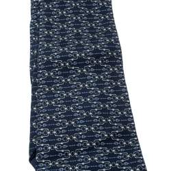 Pre Owned Hermes Navy Blue Bridle Printed Silk Tie 