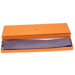 Pre Owned Hermes Brown and Purple Equestrian Icon Printed Silk Tie