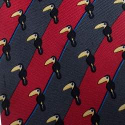 Pre Owned Hermès Multicolor Toucan Print Striped Silk Tie
