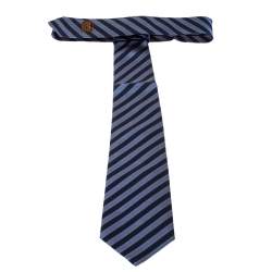 Pre Owned Hermès Blue Striped Jacquard Silk Tie