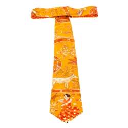 Pre Owned Hermès Orange Peuple du Vent Silk Twill Tie